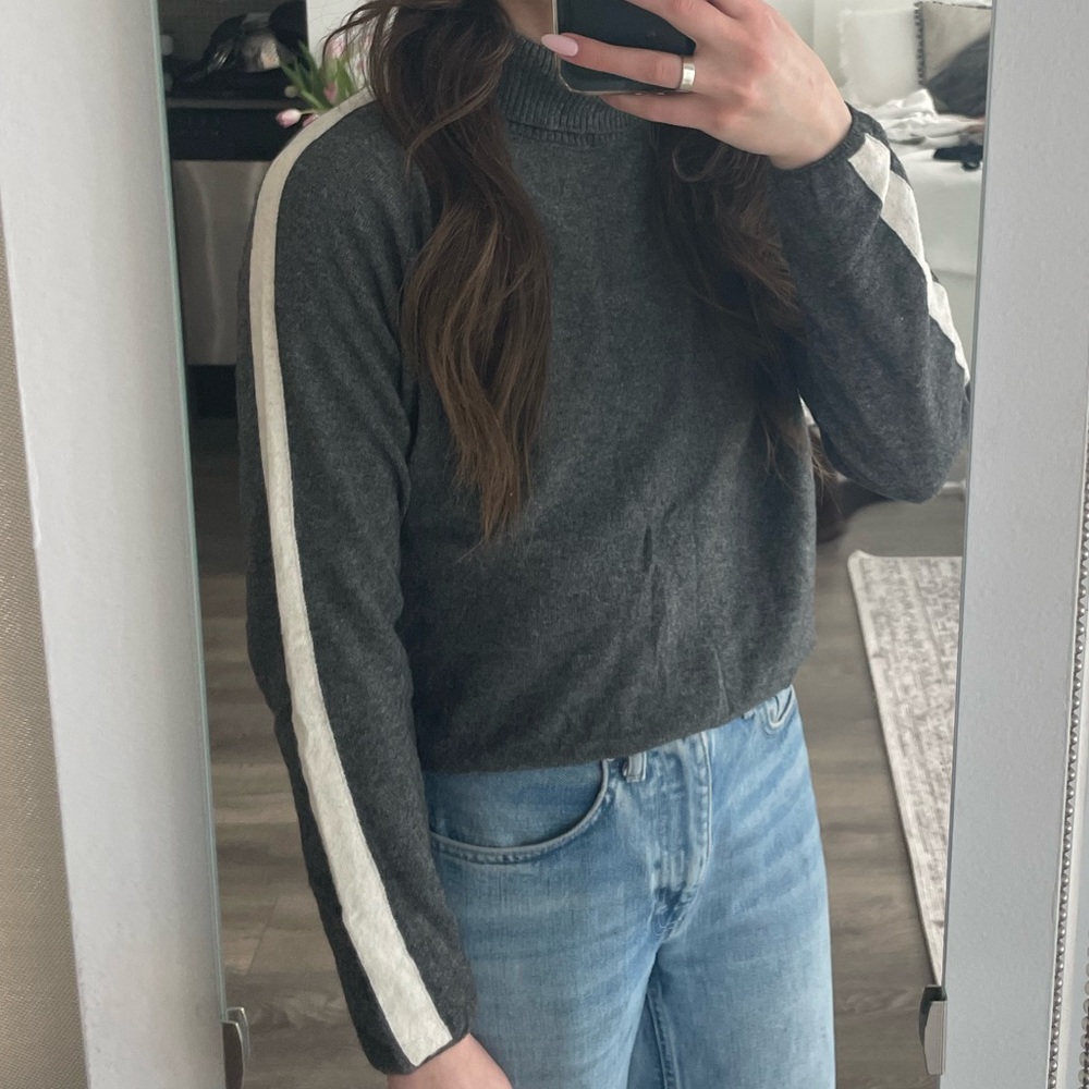 Subdued -  Stripe Sleeve Turtleneck Sweater, Grey